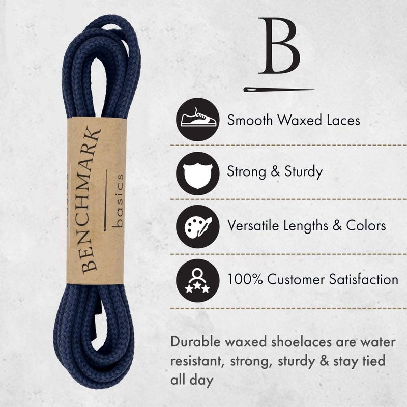 Benchmark Basics 27" Navy Blue Dress Shoe Laces - Round Waxed Shoestrings for Shoes & Boots - 1/10" (2.5mm) Diameter - 1 Pair - Image 2